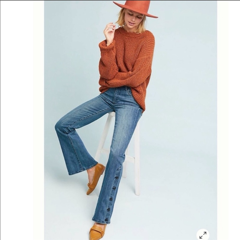 Anthropologie Blue Boot Cut Jeans with Side Button Detail